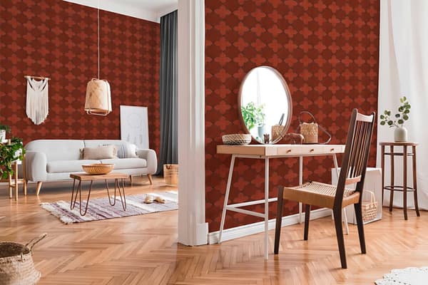 Non woven-tapet geometrisk Profhome 374211-GU lätt texturerad matt färg röd grå svart 5,33 m2