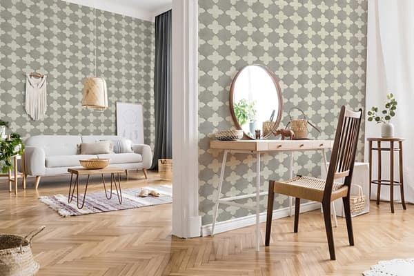 Non woven-tapet geometrisk Profhome 374215-GU lätt texturerad matt färg grå grädde 5,33 m2