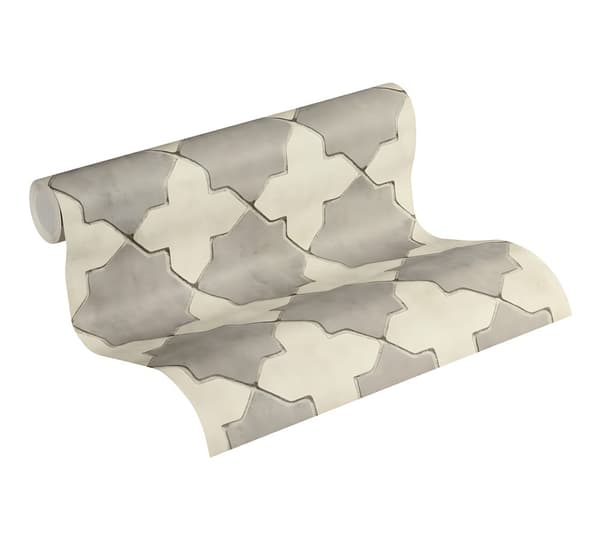 Non woven-tapet geometrisk Profhome 374215-GU lätt texturerad matt färg grå grädde 5,33 m2