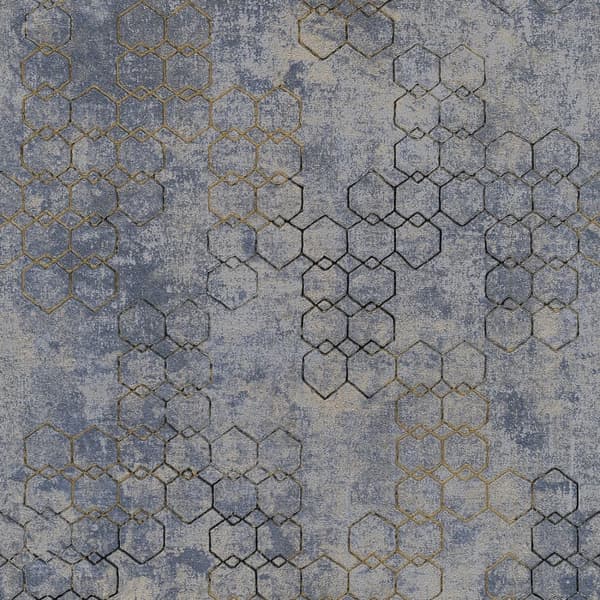 Non woven-tapet begagnad utseende Profhome 374245-GU lätt texturerad glansigt mönster matt bakgrund färg blå guld grå 5,33 m2