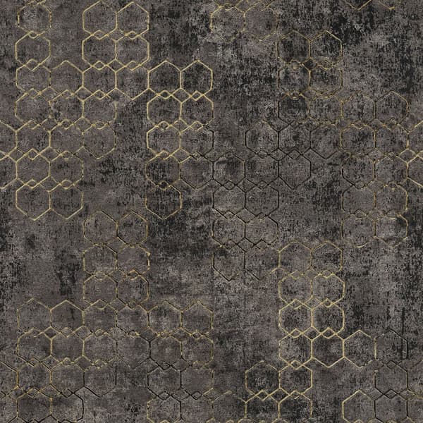 Non woven-tapet begagnad utseende Profhome 374246-GU lätt texturerad glansigt mönster matt bakgrund färg svart guld 5,33 m2