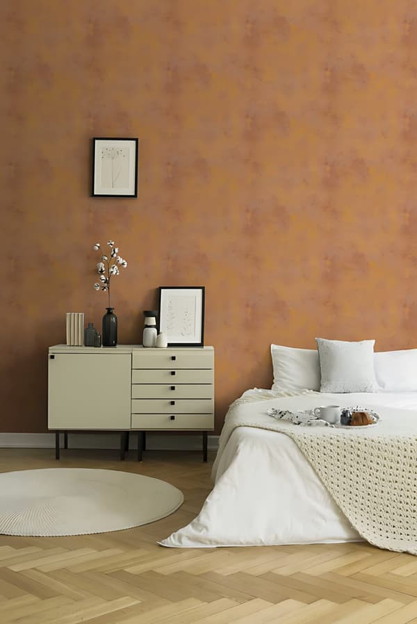 Non woven-tapet uni kulör Profhome 374253-GU lätt texturerad matt mönster blank bakgrund färg orange koppar brun 5,33 m2