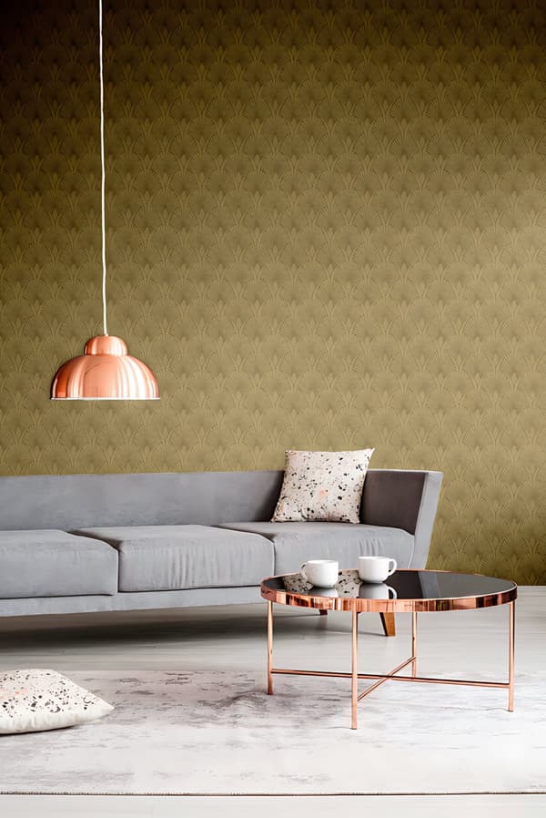 Non woven-tapet ornament Profhome 374272-GU lätt texturerad matt färg guld beige brun 5,33 m2