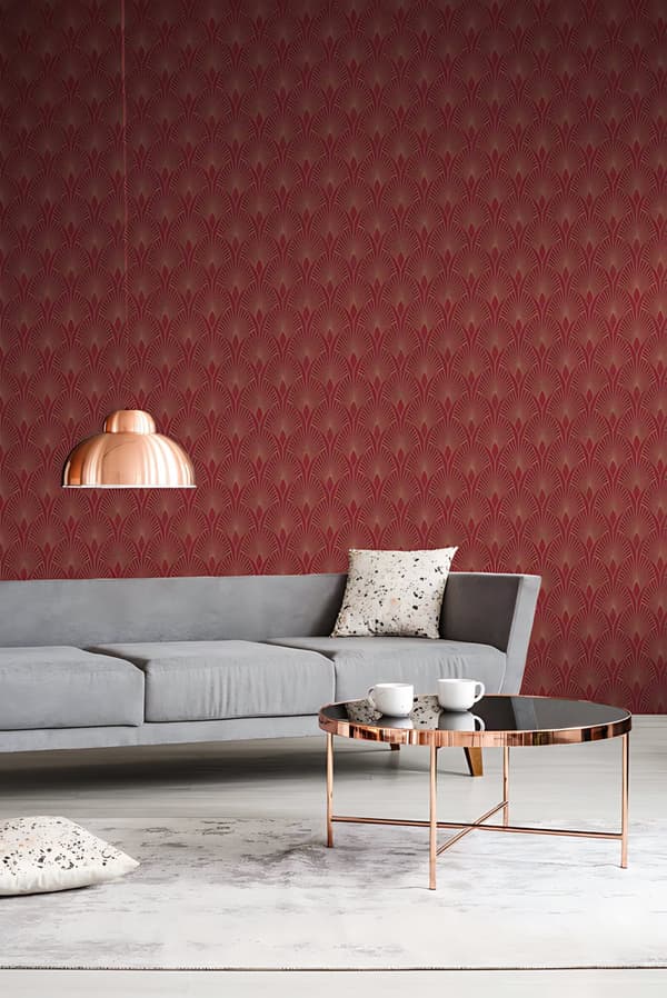 Kuitutapetti ornamentti Profhome 374274-GU hieman rakenteellinen kiiltävä kuvio matta tausta färg punainen kulta 5,33 m2