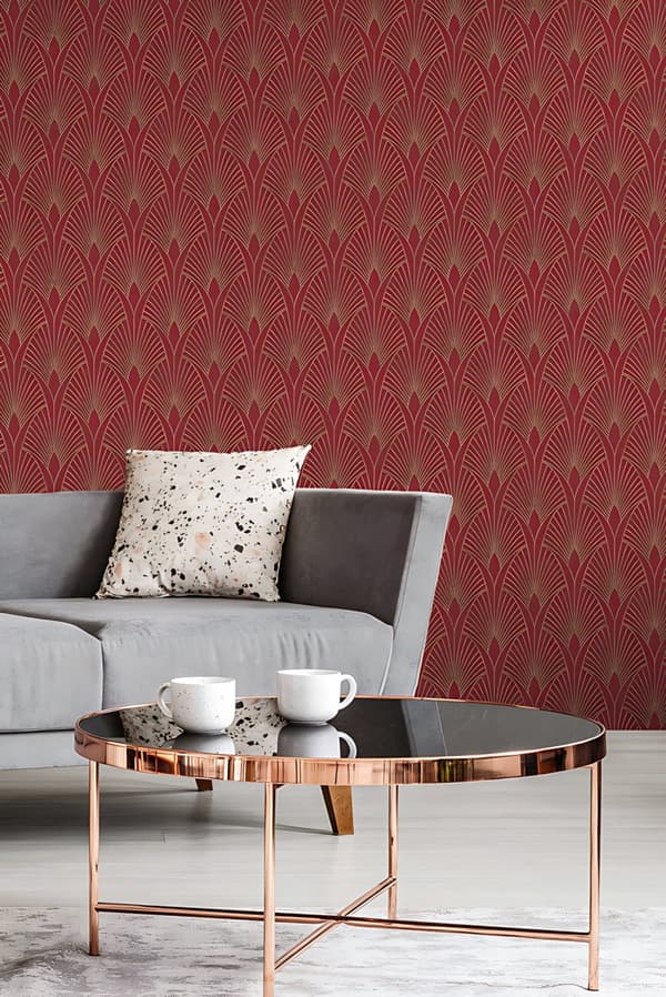 Non woven-tapet ornament Profhome 374274-GU lätt texturerad glansigt mönster matt bakgrund färg röd guld 5,33 m2