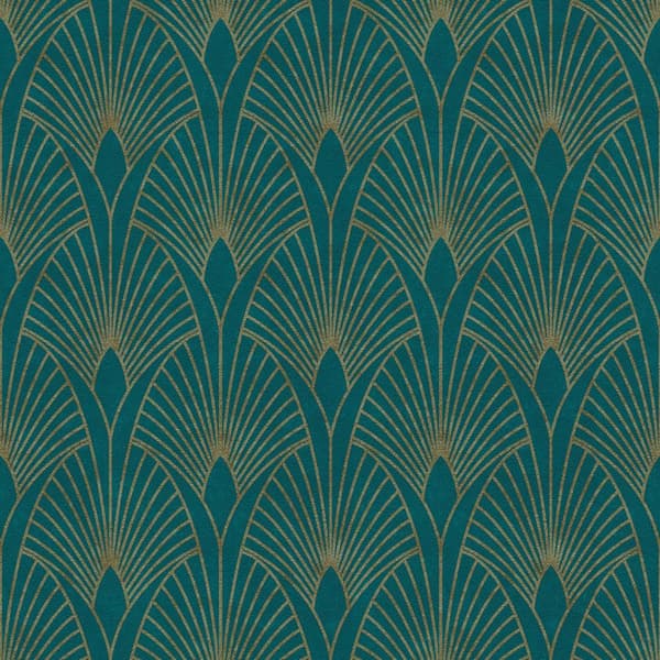 Non woven-tapet ornament Profhome 374275-GU lätt texturerad glansigt mönster matt bakgrund färg blå guld grön 5,33 m2