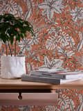 Miniatyrbild 6 av 7: Non woven-tapet blomster Profhome 375204-GU lätt texturerad matt färg orange vit brun 5,33 m2