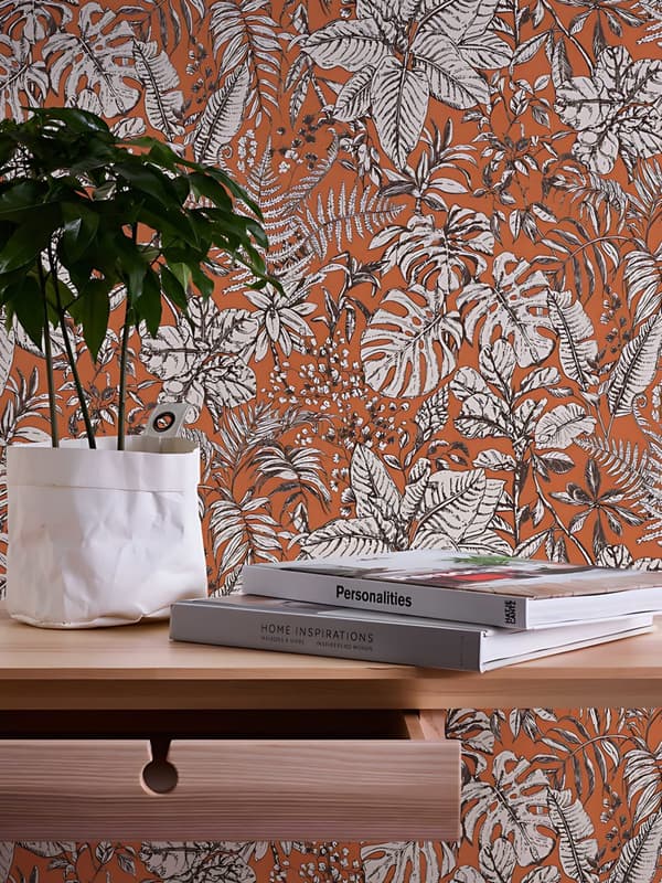 Non woven-tapet blomster Profhome 375204-GU lätt texturerad matt färg orange vit brun 5,33 m2