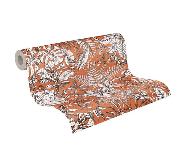 Non woven-tapet blomster Profhome 375204-GU lätt texturerad matt färg orange vit brun 5,33 m2