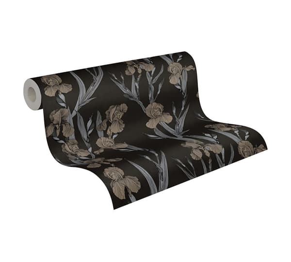 Non woven-tapet design Profhome 375261-GU slät matt färg svart grå brun 5,33 m2