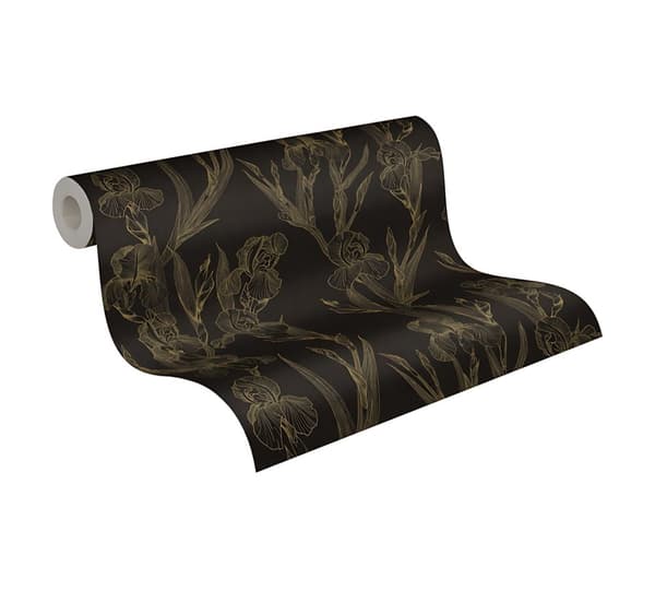 Non woven-tapet design Profhome 375263-GU slät matt färg svart gul 5,33 m2