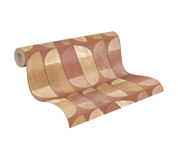 Non woven-tapet geometrisk Profhome 375317-GU lätt texturerad matt färg orange gul grädde 5,33 m2