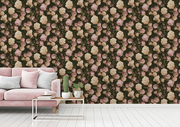 Non woven-tapet blomster Profhome 376501-GU lätt texturerad matt färg rosa grädde grön 5,33 m2
