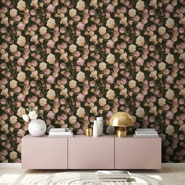 Non woven-tapet blomster Profhome 376501-GU lätt texturerad matt färg rosa grädde grön 5,33 m2