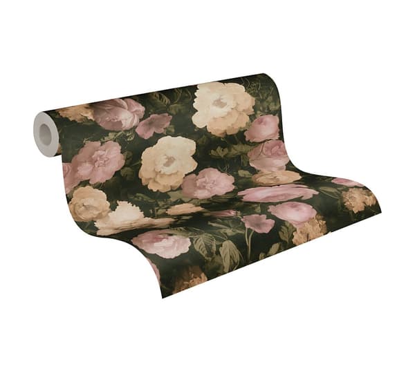 Non woven-tapet blomster Profhome 376501-GU lätt texturerad matt färg rosa grädde grön 5,33 m2