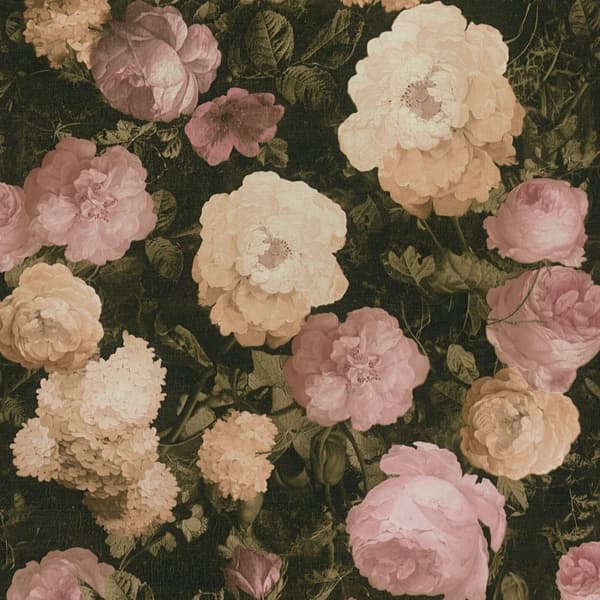 Non woven-tapet blomster Profhome 376501-GU lätt texturerad matt färg rosa grädde grön 5,33 m2