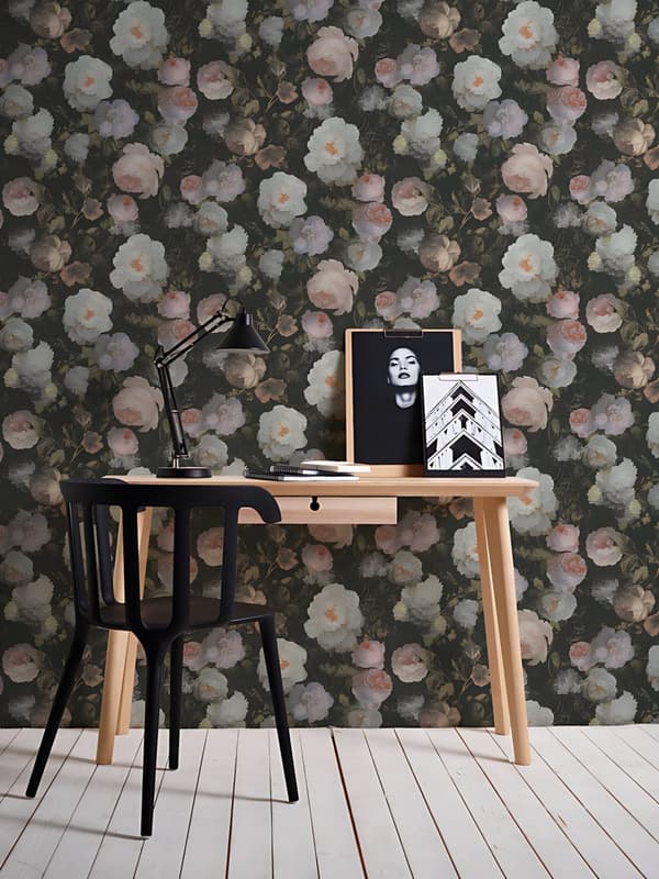 Non woven-tapet blomster Profhome 376505-GU lätt texturerad matt färg rosa grön vit 5,33 m2