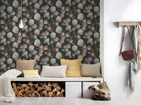Non woven-tapet blomster Profhome 376505-GU lätt texturerad matt färg rosa grön vit 5,33 m2