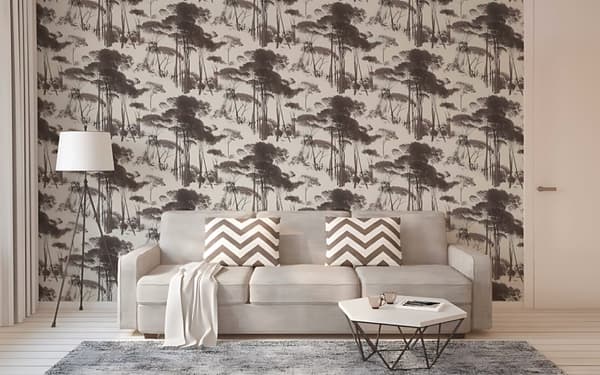 Non woven-tapet skog Profhome 376511-GU lätt texturerad matt färg svart vit 5,33 m2