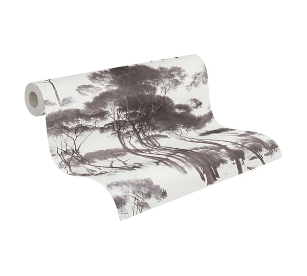 Non woven-tapet skog Profhome 376511-GU lätt texturerad matt färg svart vit 5,33 m2