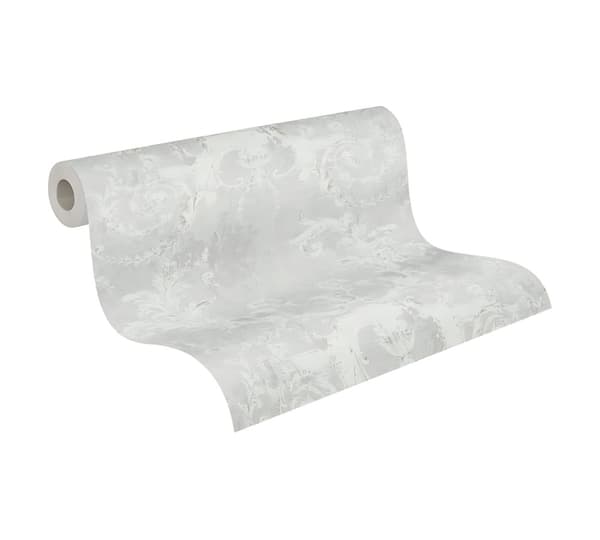 Non woven-tapet ornament Profhome 376531-GU lätt texturerad matt färg grå vit 5,33 m2