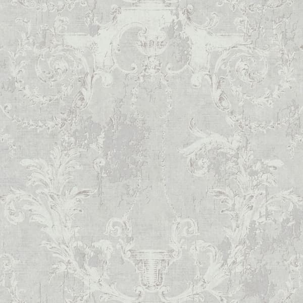 Non woven-tapet ornament Profhome 376531-GU lätt texturerad matt färg grå vit 5,33 m2
