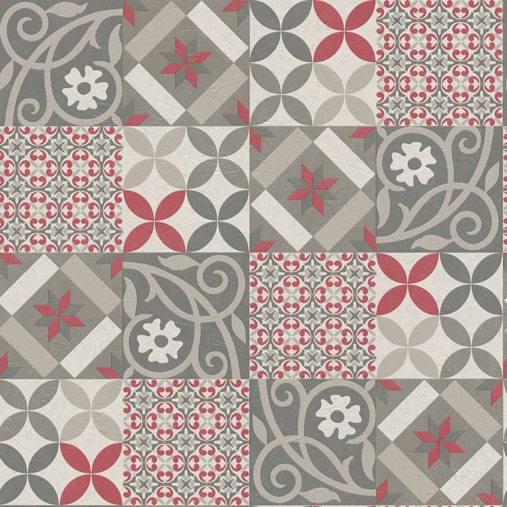 Non woven-tapet kakel mönster Profhome 376843-GU lätt texturerad matt färg svart röd antracit grädde 5,33 m2