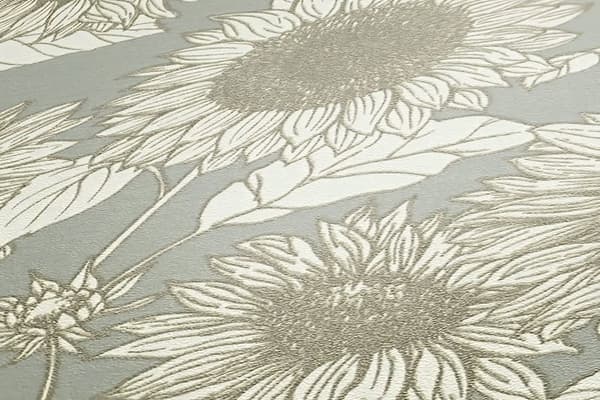 Non woven-tapet blomster Profhome 376852-GU slät glansigt mönster matt bakgrund färg beige grå grädde 5,33 m2