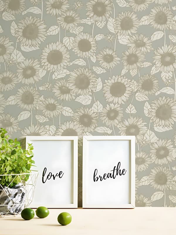 Non woven-tapet blomster Profhome 376852-GU slät glansigt mönster matt bakgrund färg beige grå grädde 5,33 m2