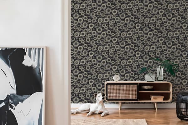 Non woven-tapet blomster Profhome 376854-GU slät glansigt mönster matt bakgrund färg svart antracit grå beige 5,33 m2
