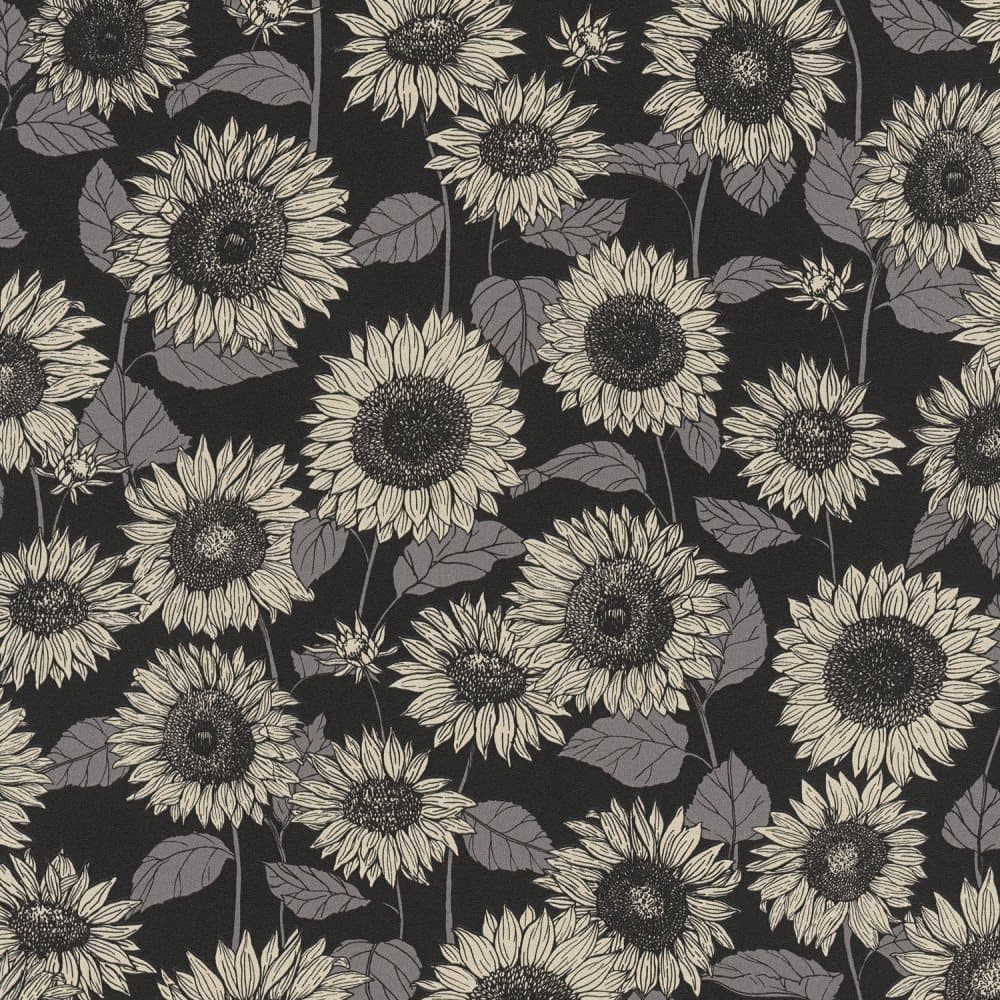 Non woven-tapet blomster Profhome 376854-GU slät glansigt mönster matt bakgrund färg svart antracit grå beige 5,33 m2