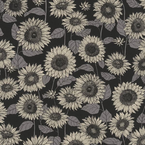 Non woven-tapet blomster Profhome 376854-GU slät glansigt mönster matt bakgrund färg svart antracit grå beige 5,33 m2
