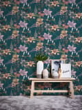 Miniatyrbild 5 av 6: Non woven-tapet kolibrier Profhome 377012-GU slät matt färg blå teal orange gul rosa 5,33 m2