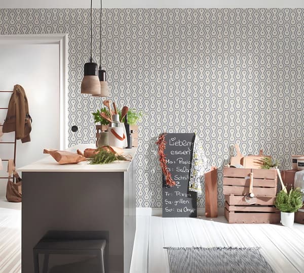 Non woven-tapet retro Profhome 377076-GU slät matt färg grå guld vit 5,33 m2