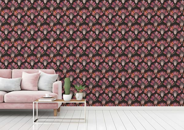 Non woven-tapet palmer Profhome 377083-GU slät matt färg svart orange violett rosa 5,33 m2