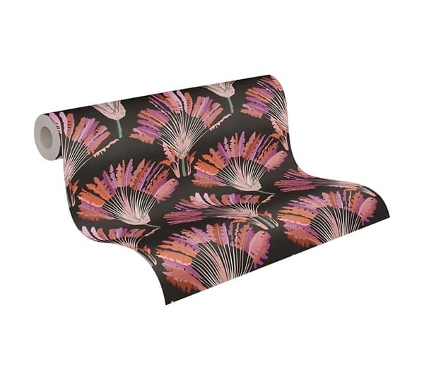 Non woven-tapet palmer Profhome 377083-GU slät matt färg svart orange violett rosa 5,33 m2