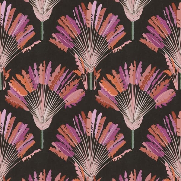 Non woven-tapet palmer Profhome 377083-GU slät matt färg svart orange violett rosa 5,33 m2