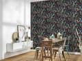 Miniatyrbild 4 av 6: Non woven-tapet blomster Profhome 377511-GU slät matt färg svart grön gul röd 5,33 m2
