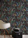Miniatyrbild 5 av 6: Non woven-tapet blomster Profhome 377511-GU slät matt färg svart grön gul röd 5,33 m2