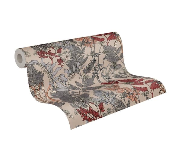 Ikke-vævet tapet blomster Profhome 377512-gu glat mat färg beige grå rød orange 5,33 m2