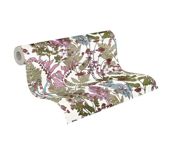 Non woven-tapet blomster Profhome 377513-GU slät matt färg grädde grön blå rosa 5,33 m2