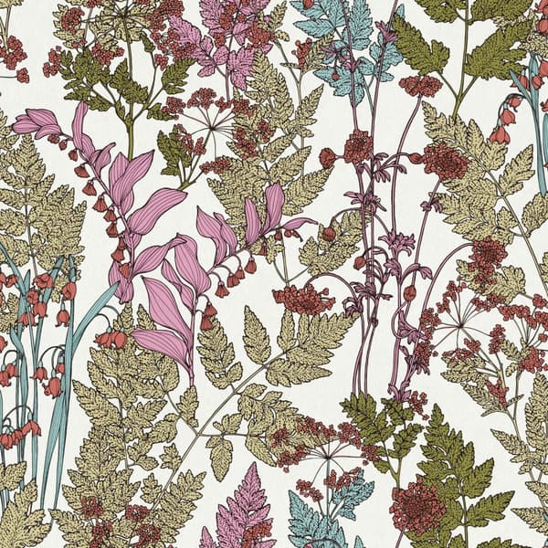 Non woven-tapet blomster Profhome 377513-GU slät matt färg grädde grön blå rosa 5,33 m2