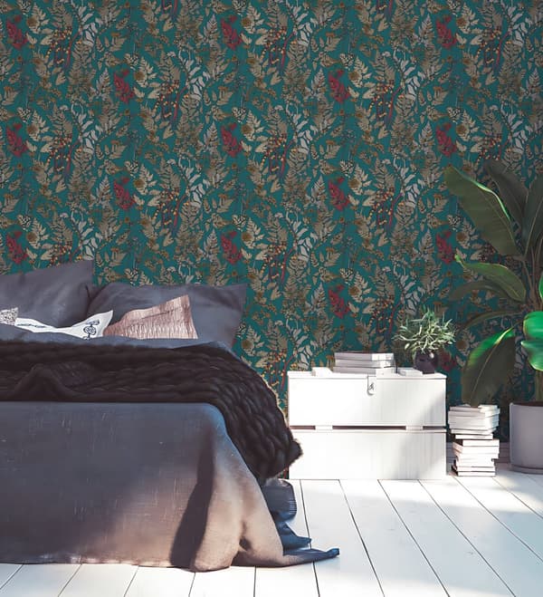 Non woven-tapet blomster Profhome 377515-GU slät matt färg blå beige gul röd 5,33 m2