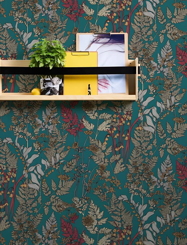 Non woven-tapet blomster Profhome 377515-GU slät matt färg blå beige gul röd 5,33 m2