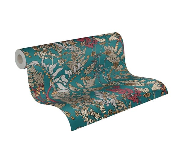 Non woven-tapet blomster Profhome 377515-GU slät matt färg blå beige gul röd 5,33 m2