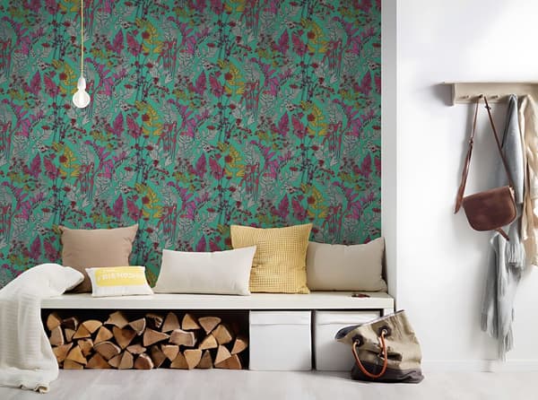 Non woven-tapet blomster Profhome 377516-GU slät matt färg grön violett grå röd 5,33 m2