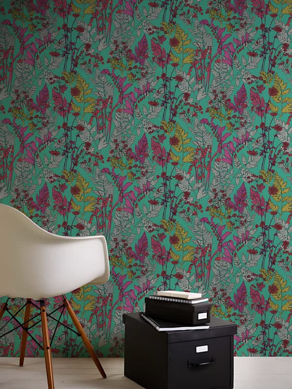 Non woven-tapet blomster Profhome 377516-GU slät matt färg grön violett grå röd 5,33 m2