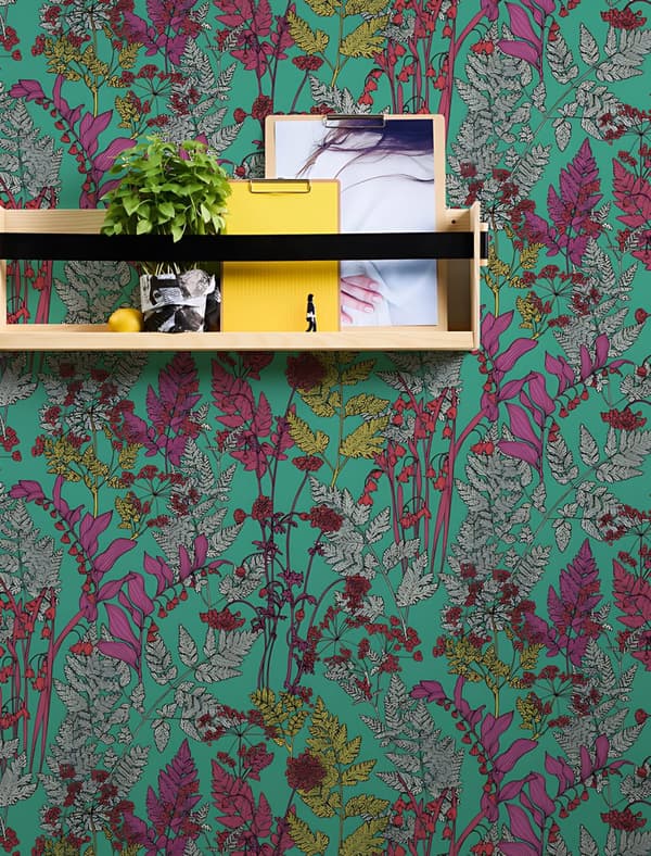 Non woven-tapet blomster Profhome 377516-GU slät matt färg grön violett grå röd 5,33 m2