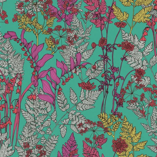 Non woven-tapet blomster Profhome 377516-GU slät matt färg grön violett grå röd 5,33 m2