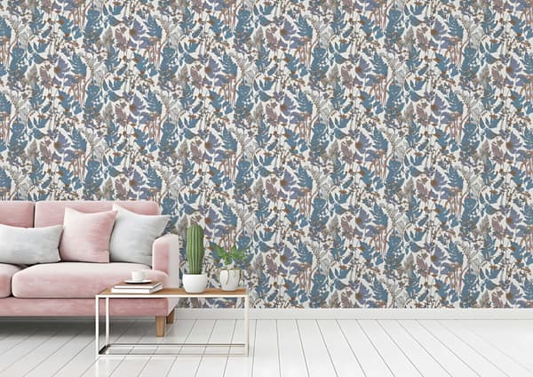 Non woven-tapet blomster Profhome 377517-GU slät matt färg blå grädde beige gul 5,33 m2